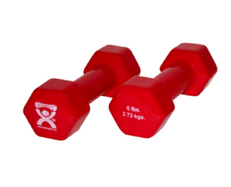 10-0555 Color-Coded Vinyl-Coated Iron Dumbbell, Red - 6 lbs