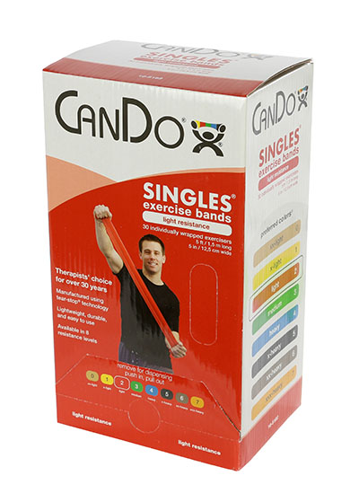 10-5182 30 Piece Cando Exercise Band 5 ft. Singles Dispenser, Red
