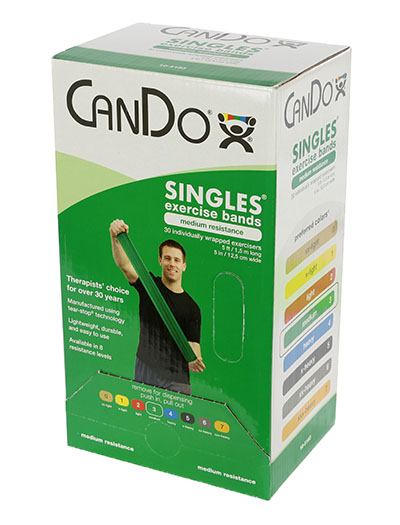 10-5183 30 Piece Cando Exercise Band 5 ft. Singles Dispenser, Green