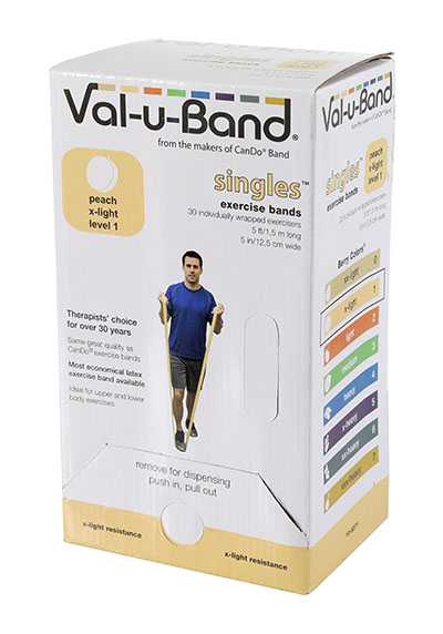 Val-U-Band Exercise Band, 5 ft. Singles Dispenser, Peach -30 Piece
