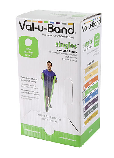 Val-U-Band Exercise Band, 5 ft. Singles Dispenser, Lime 3 -30 Piece