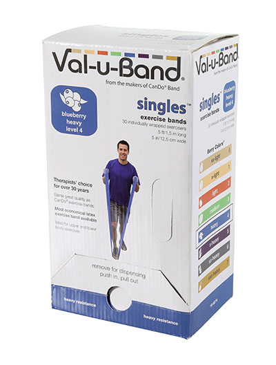 Val-U-Band Exercise Band, 5 ft. Singles Dispenser, Blueberry 4 -30 Piece