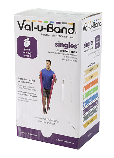 Val-U-Band Exercise Band, 5 ft. Singles Dispenser, Plum 5 -30 Piece