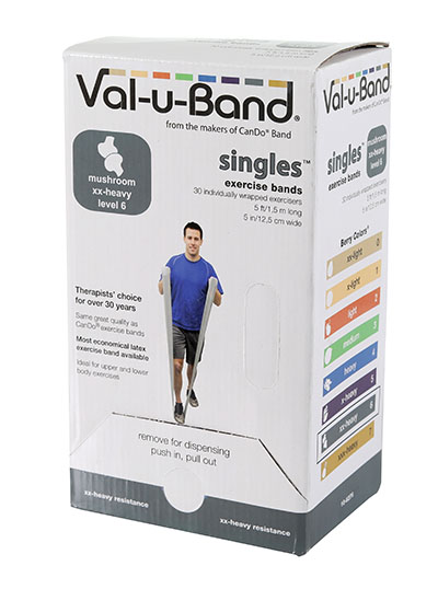 10-6276 Val-U-Band Exercise Band, 5 ft. Strips Dispenser, Mushroom 6 -30 Piece -  Fabrication Enterprises