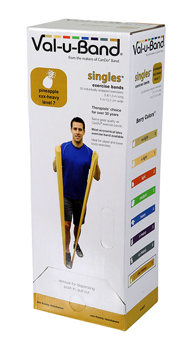 Val-U-Band Exercise Band, 5 ft. Strips Dispenser, Pineapple 7 -30 Piece