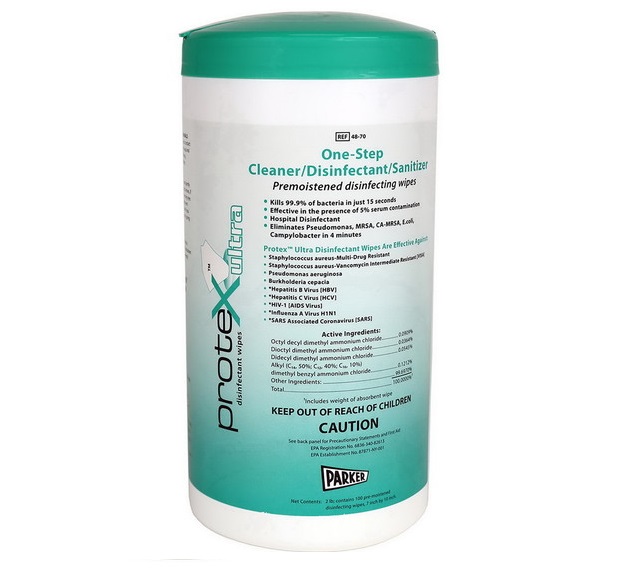 Protex 15-1182-8 7 x 9.5 in. Ultra Disinfectant Wipes - Canister of 75 - Case of 8 -  Protec