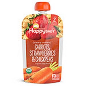 Picture of Happy Family Brands 231164 4 oz Organics 6 Plus Months Carrots, Strawberries & Chickpeas Clearly Crafted Pouches
