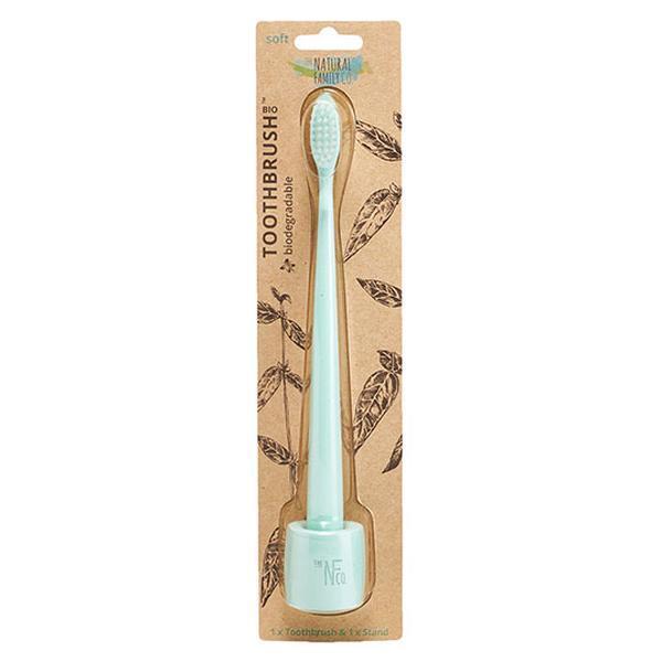 Picture of The Natural Family 232488 Biodegradable Soft Toothbrushes Rivermint Toothbrush & Stand