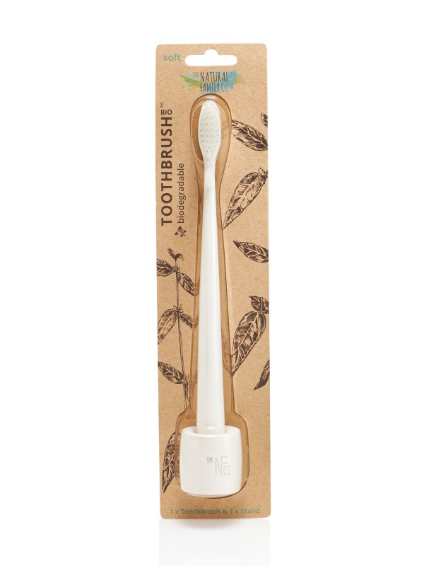 Picture of The Natural Family 232489 Biodegradable Soft Toothbrushes Ivory Desert Toothbrush & Stand