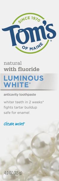 Picture of Toms of Maine 234617 4 oz Clean Mint Luminous White Anti-Cavity Fluoride Toothpastes