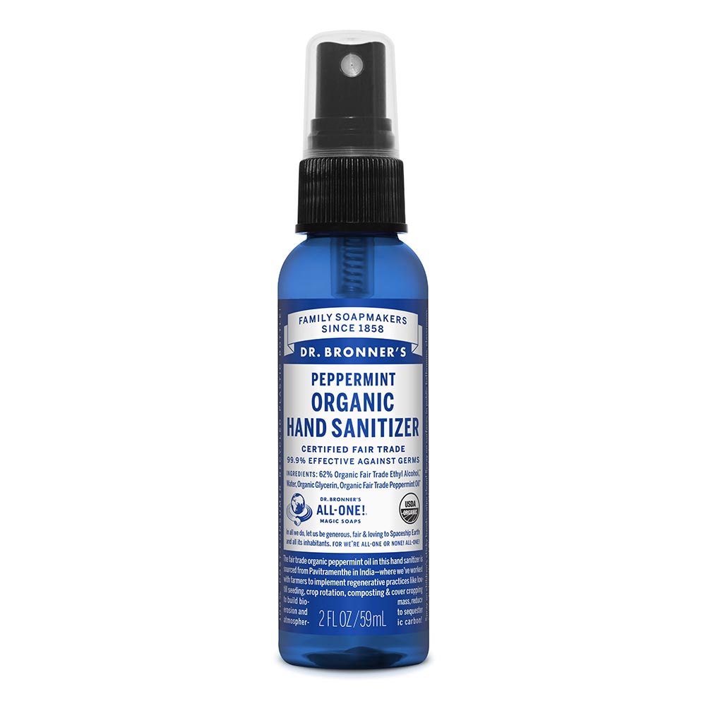 Picture of Dr. Bronners Magic Soaps 234856 2 fl. oz Certified Organic Body Care Peppermint Organic Hand Sanitizing Spray