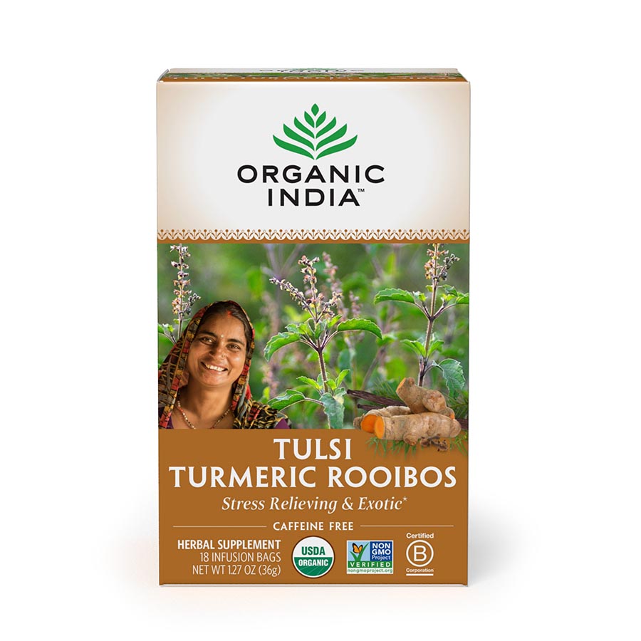Picture of Organic India 234726 Organic India Tulsi Turmeric Rooibos Tea - 18 Infusion Bags
