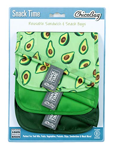 Picture of ChicoBag 235763 Snack Time Poly Avocado Reusable Snack Bags - 3 Count