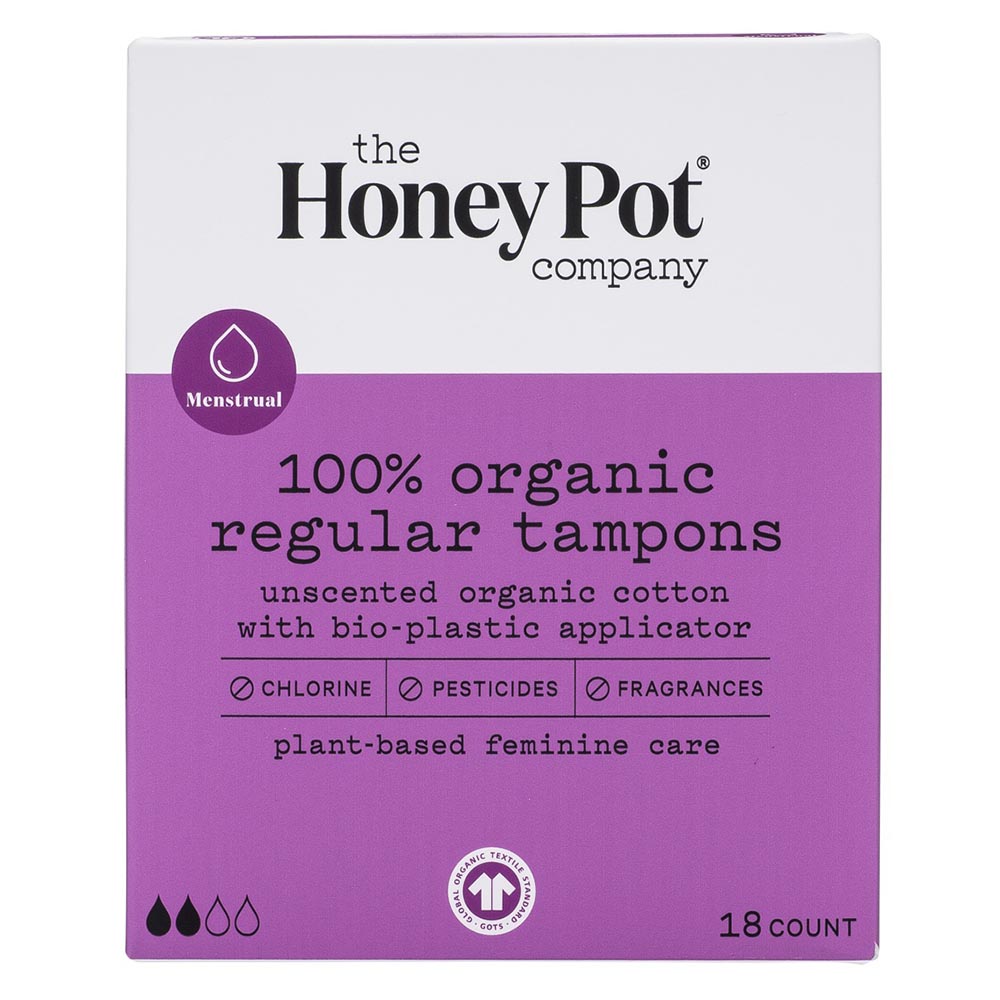 Picture of The Honey Pot 236573 Menstrual Regular Organic Cotton Tampons with Bio-Plastic Applicator, 18 Count