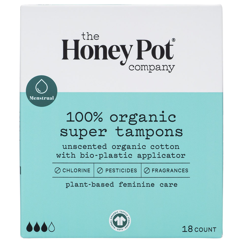 Picture of The Honey Pot 236574 Menstrual Super Organic Cotton Tampons with Bio-Plastic Applicator, 18 Count