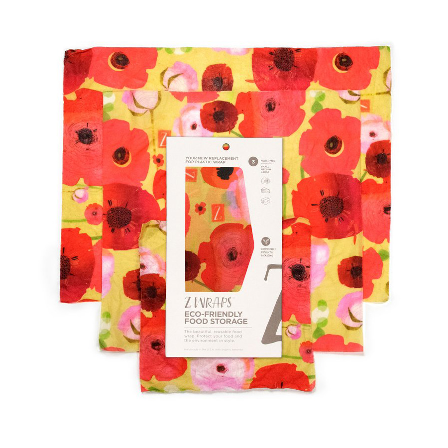 Picture of Z Wraps 236967 Beeswax Wrap, Painted Poppies Print - Pack of 3