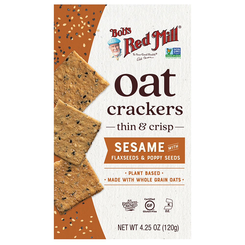 Picture of Bobs Red Mill 237647 4.25 oz Sesame with Flaxseeds & Poppy Seeds Oat Crackers