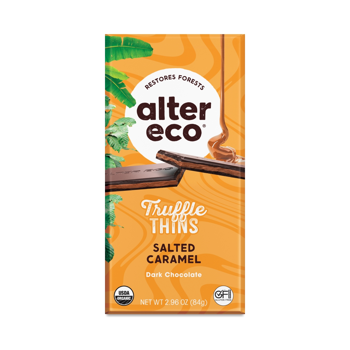 Picture of Alter Eco 238742 Organic Chocolate Truffle Thins Bar, Salted Caramel