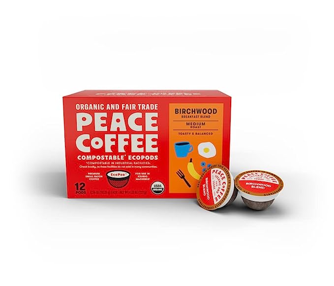 Picture of Peace Coffee 239471 Compostable Medium Roast Coffee Pods - Birchwood Breakfast