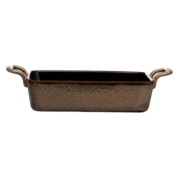 Picture of Oneida L6753059990 7 oz Rustic Chestnut Porcelain Rectangular Baker with Handle  Brown