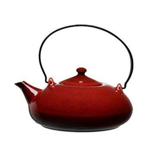 Picture of Oneida L6753074861 14 oz Rustic Crimson Porcelain Teapot with Metal Handle  Red