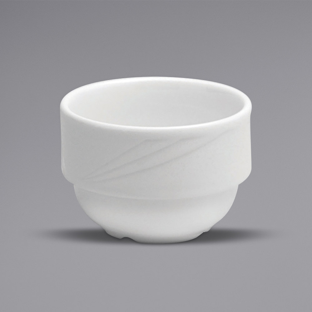 Picture of Buffalo R4510000700 8 oz Arcadia Bright White Embossed Medium Rim Porcelain Stackable Bouillon