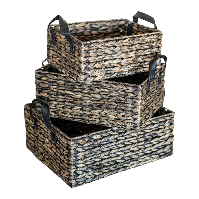 Picture of Baum 8N1111BR Water Hyacynth Rectangle Storage&#44; Black Wash - Set of 3