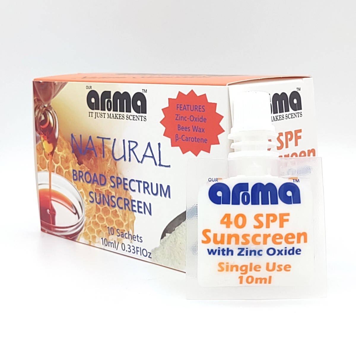 AROS-1010 Anti-Aging Body Sunscreen with Zinc Oxide & Hyaluronic Acid - 10 Single Pack