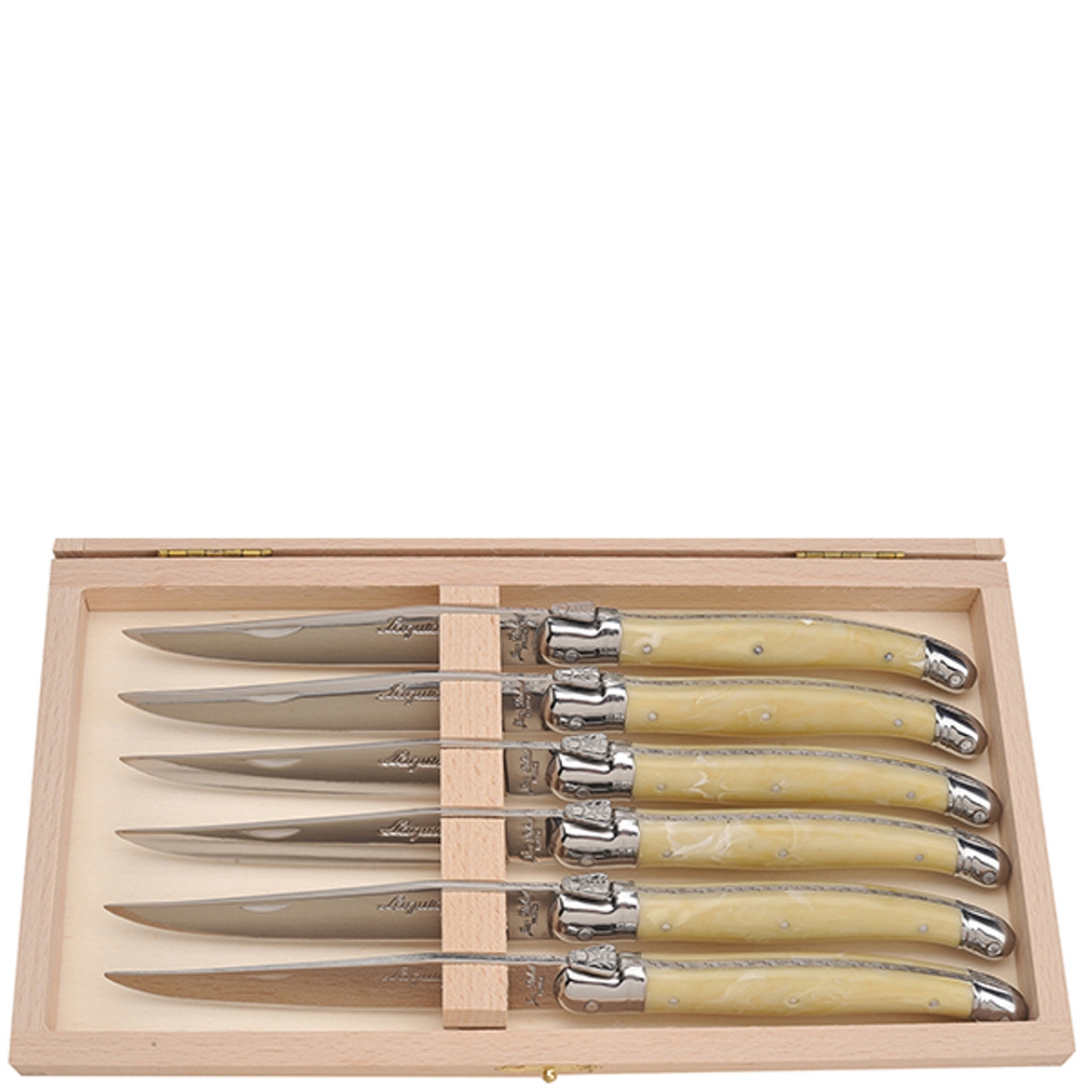 Picture of Jean Dubost Laguiole JD98-13114.LH 10.25 x 5.5 x 1.25 in. 6 Steak Knives with Light Horn Handles in a Box