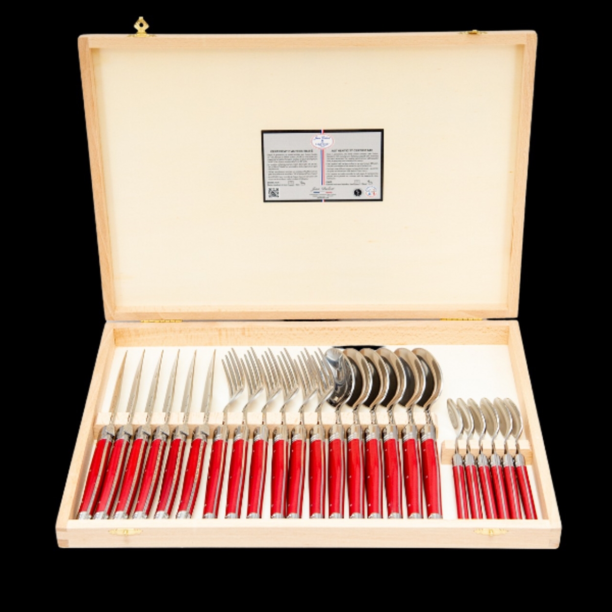 Picture of Jean Dubost Laguiole JD98149 16.25 x 12.25 x 1.25 in. Flatware Set with Handles in Clasp Box  Red - 24 Piece