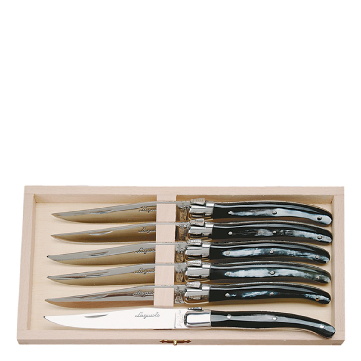 Picture of Jean Dubost Laguiole JD98-13711 10.25 x 5.5 x 1.25 in. Steak Knives with Real Horn Handles in Box - 6 Piece