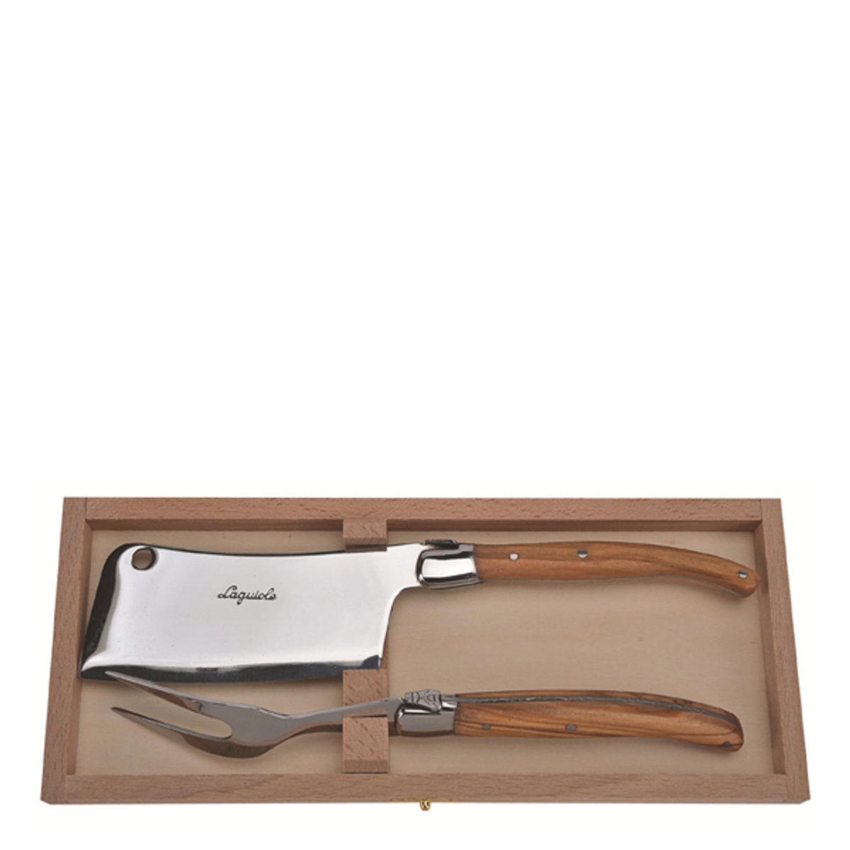 Picture of Jean Dubost Laguiole JD98-13737 10 x 4.25 x 1.25 in. Olive Wood Cheese Set in a Clasp Box - 2 Piece