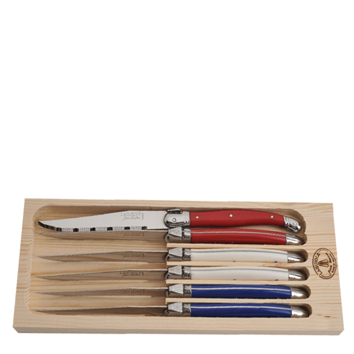 Picture of Jean Dubost Laguiole JD97131P 10.5 x 4.5 x 0.75 in. Steak Knives Paris Colors in Open Box - 6 Piece