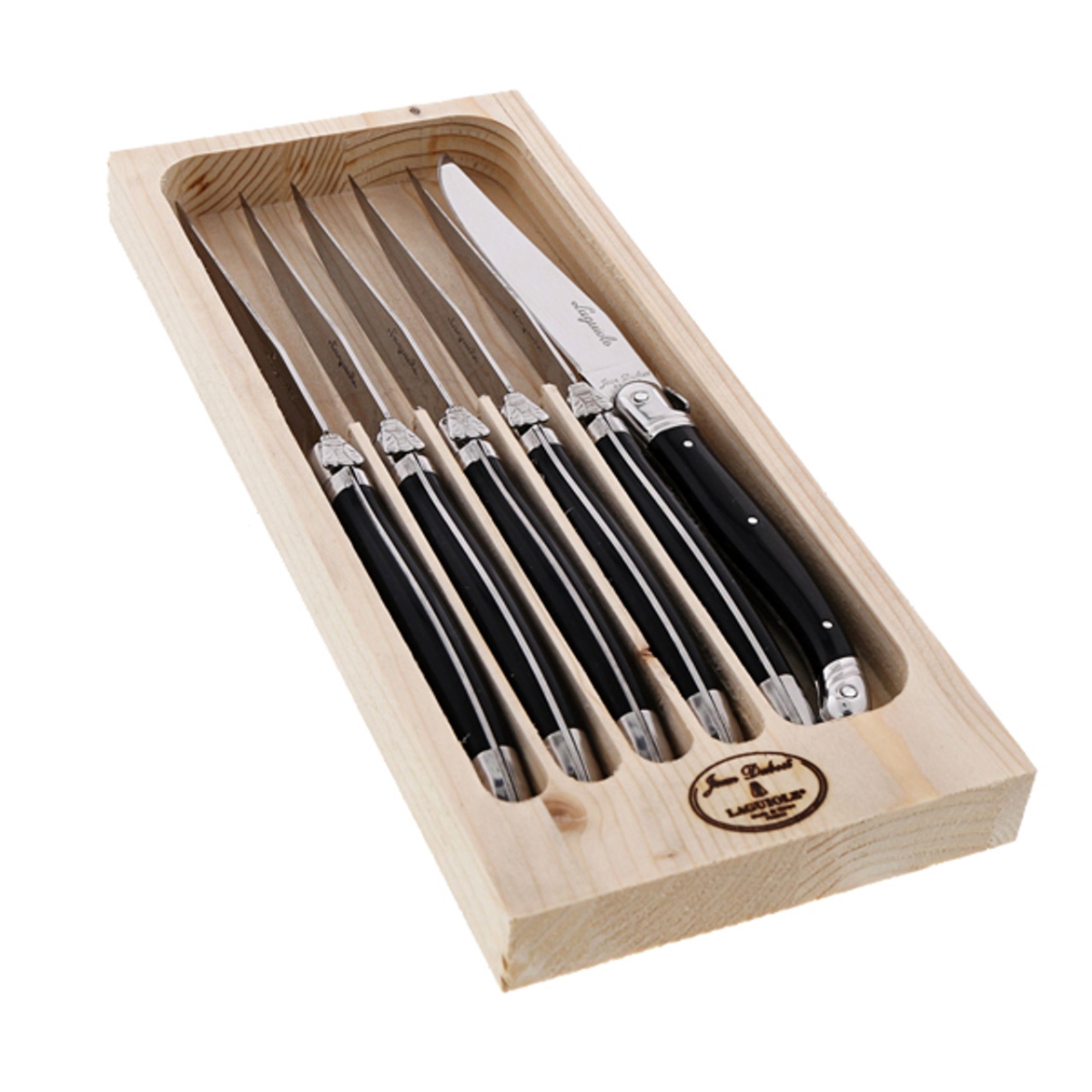 Picture of Jean Dubost Laguiole JD98-13530.BLK 9 in. Steak Knives with Handles in Tray  Black - 6 Piece