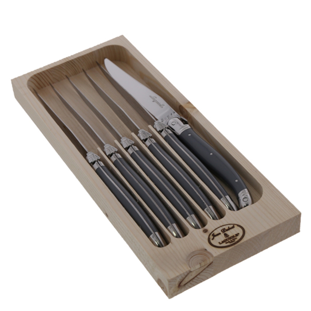 Picture of Jean Dubost Laguiole JD98-13530.GRAY 9 in. Steak Knives with Handles in Tray  Gray - 6 Piece
