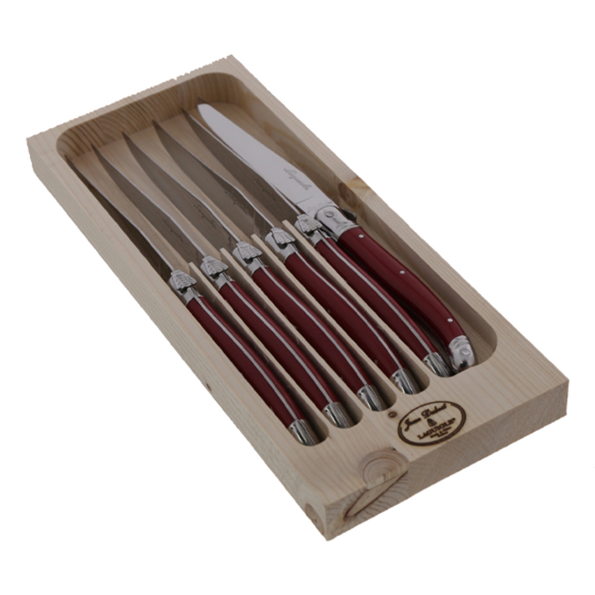 Picture of Jean Dubost Laguiole JD98-13530.RED 9 in. Steak Knives with Handles in Tray  Red - 6 Piece