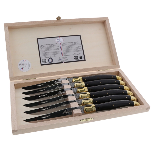JD98-13114.BBR Steak Knives, Black & Brass - 6 Piece