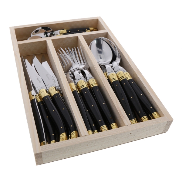 Picture of Jean Dubost JD07-13152.BBR Flatware Set&#44; Black & Brass - 24 Piece