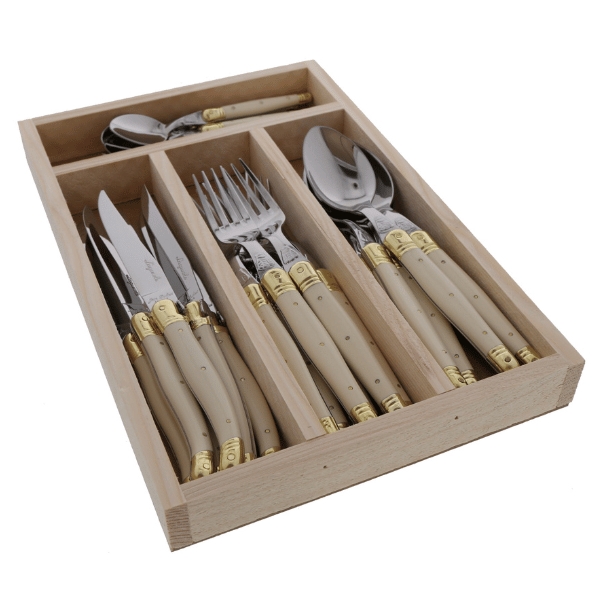 Picture of Jean Dubost JD07-13154.BIVO Flatware Set&#44; Ivory & Brass - 24 Piece