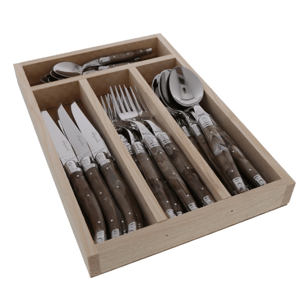 Picture of Jean Dubost JD07-13152.DH Flatware Set&#44; Dark Horn - 24 Piece