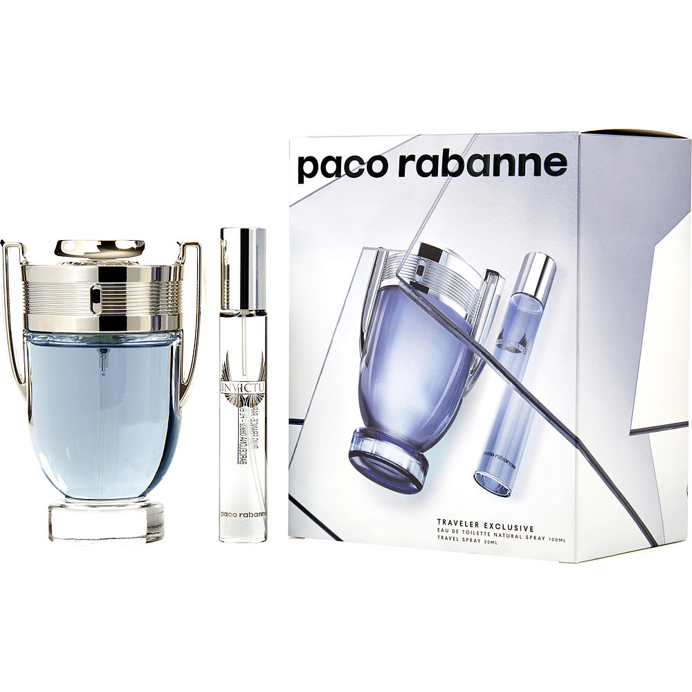 340507 3.4 oz Men  EDT Spray & 0.68 oz EDT Travel Spray Makeup Gift Set by Paco Rabanne -  Invictus