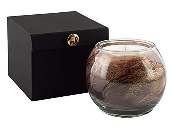 Picture of Northern Lights 460271 4 in. Amber Sandalwood Globe Northern Lights Esque Nouveau Globe - Handblown Bubble Glass Vessel Handmade Candle for Unisex&#44; Brown Golden