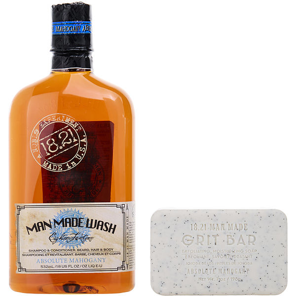 Picture of 18.21 Man Made 418032 Book of Good Grooming Volume 2 Absolute Mahogany Man Made Wash & Grit Bar 25 oz Gift Sets by 18.21 Man Made for Men