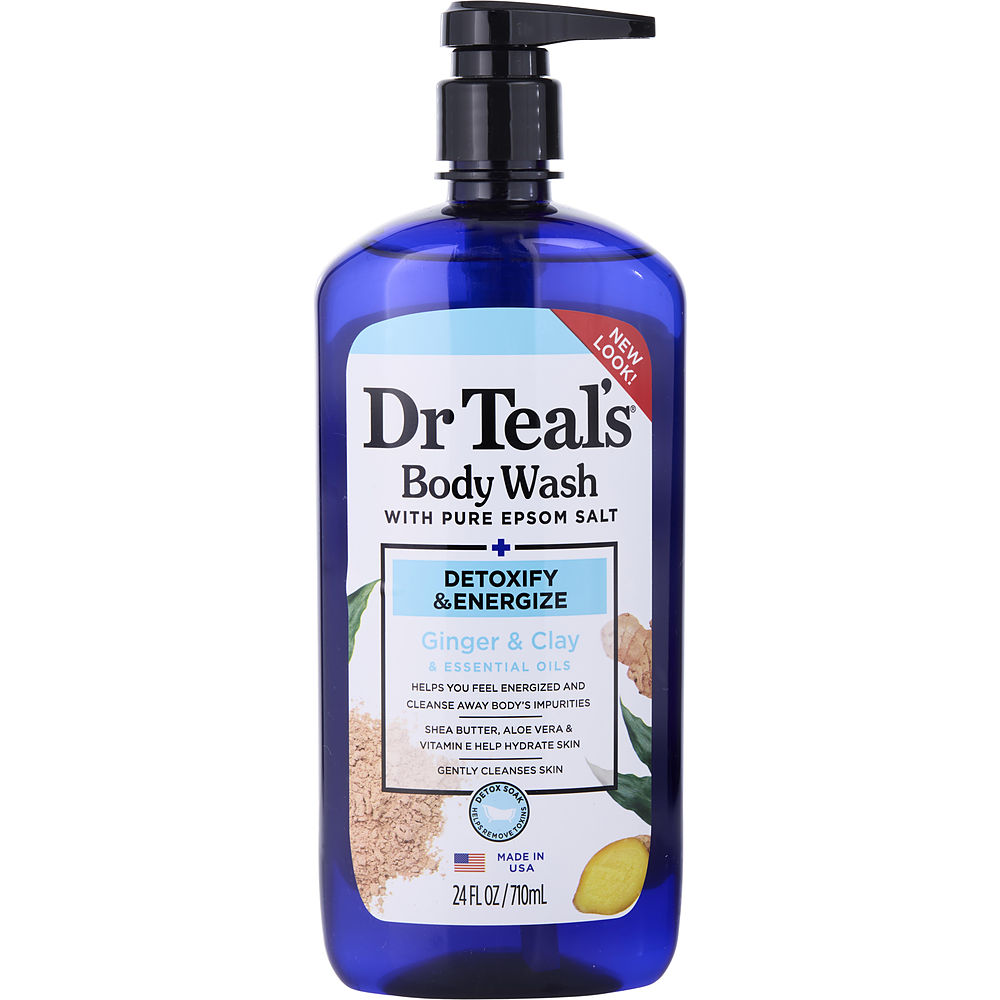 Picture of Dr. Teals 466069 Body Wash with Pure Epsom Salt for Unisex - Detoxify & Energize with Ginger & Clay - 24 oz