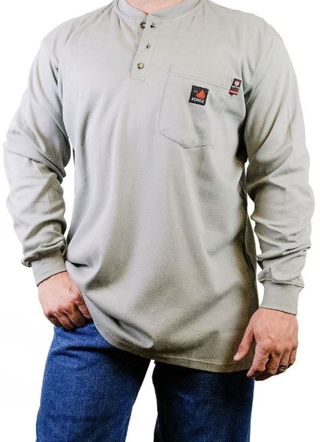 Mens Henley Shirt, Grey - 2XL