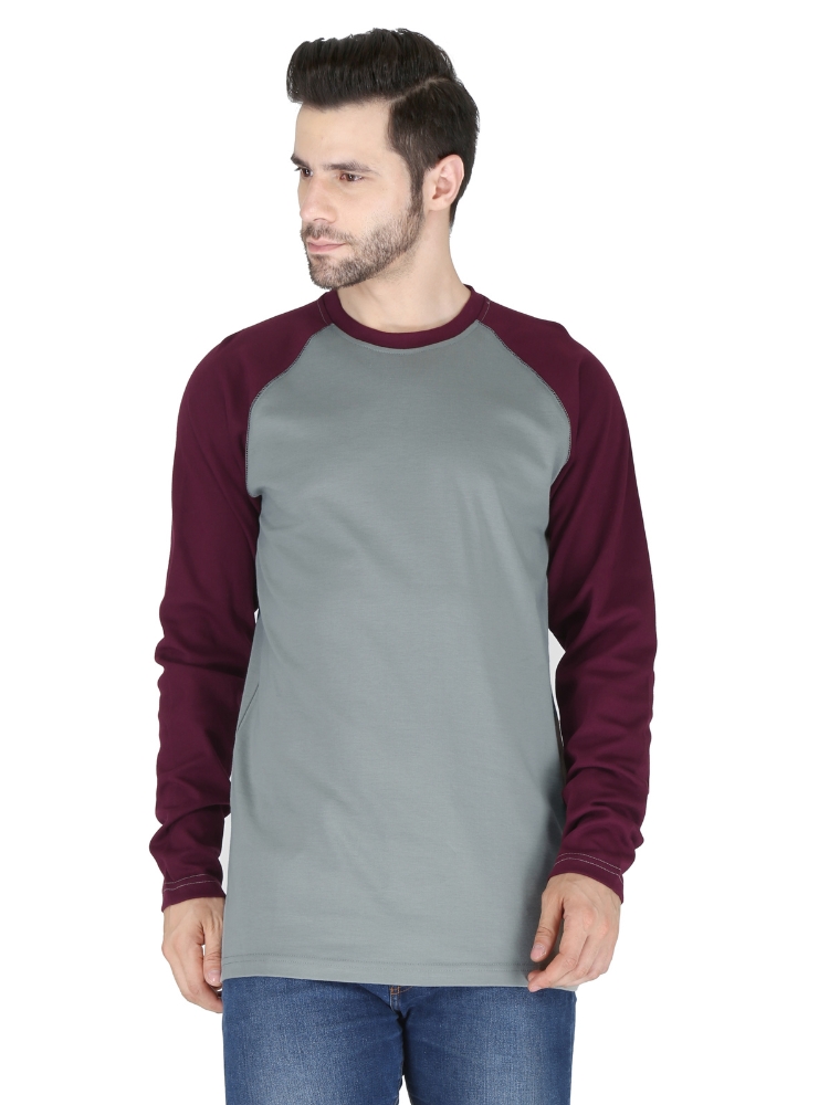 MLFRBBT-0021 - GREY W/BURG - 3XL MEN'S FR BASEBALL TEE