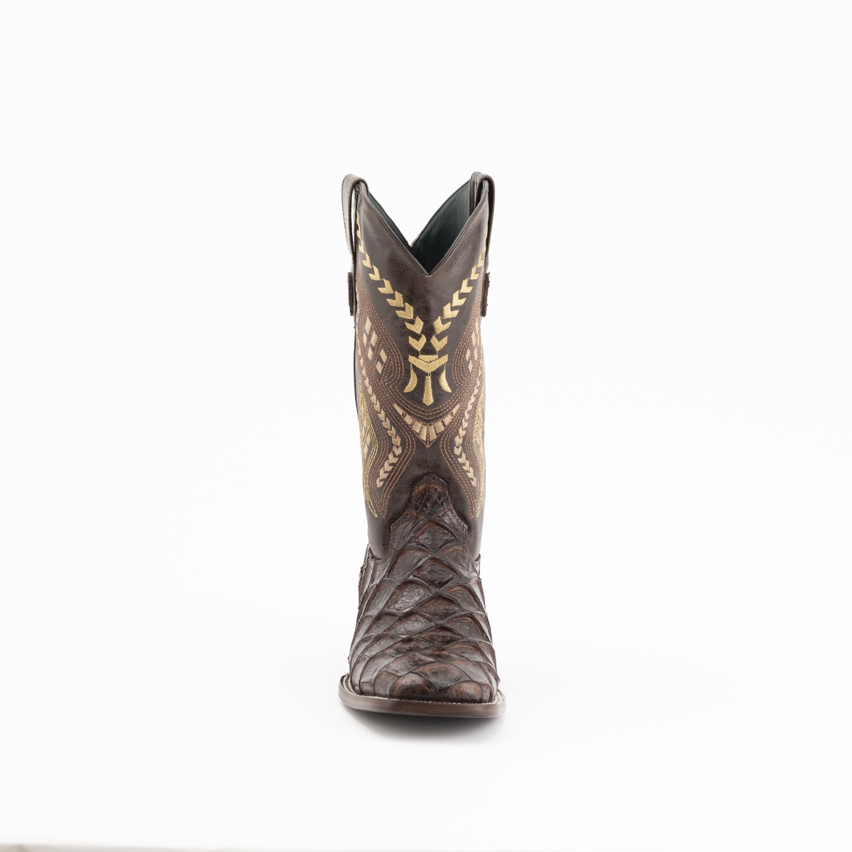 Ferrini Bronco Pirarucu Print Embroidered Square Toe Pull On Cowboy Boots