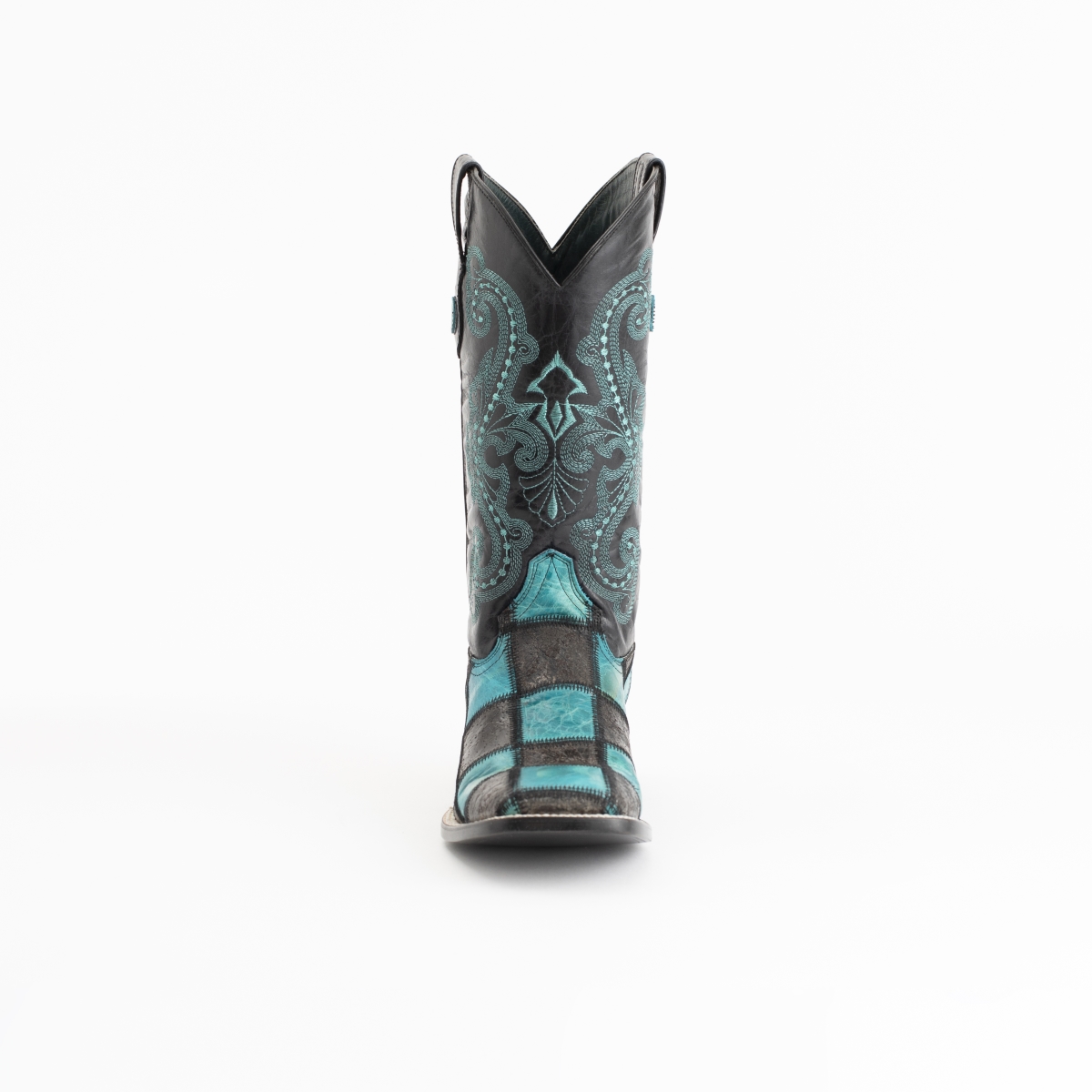1139350095D Mens Patchwork S-Size Toe Boot, Black & Turquoise - Size 9.5D