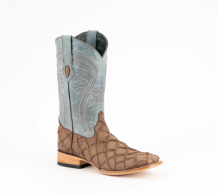 Ferrini Bronco Pirarucu Print Embroidered Square Toe Pull On Cowboy Boots