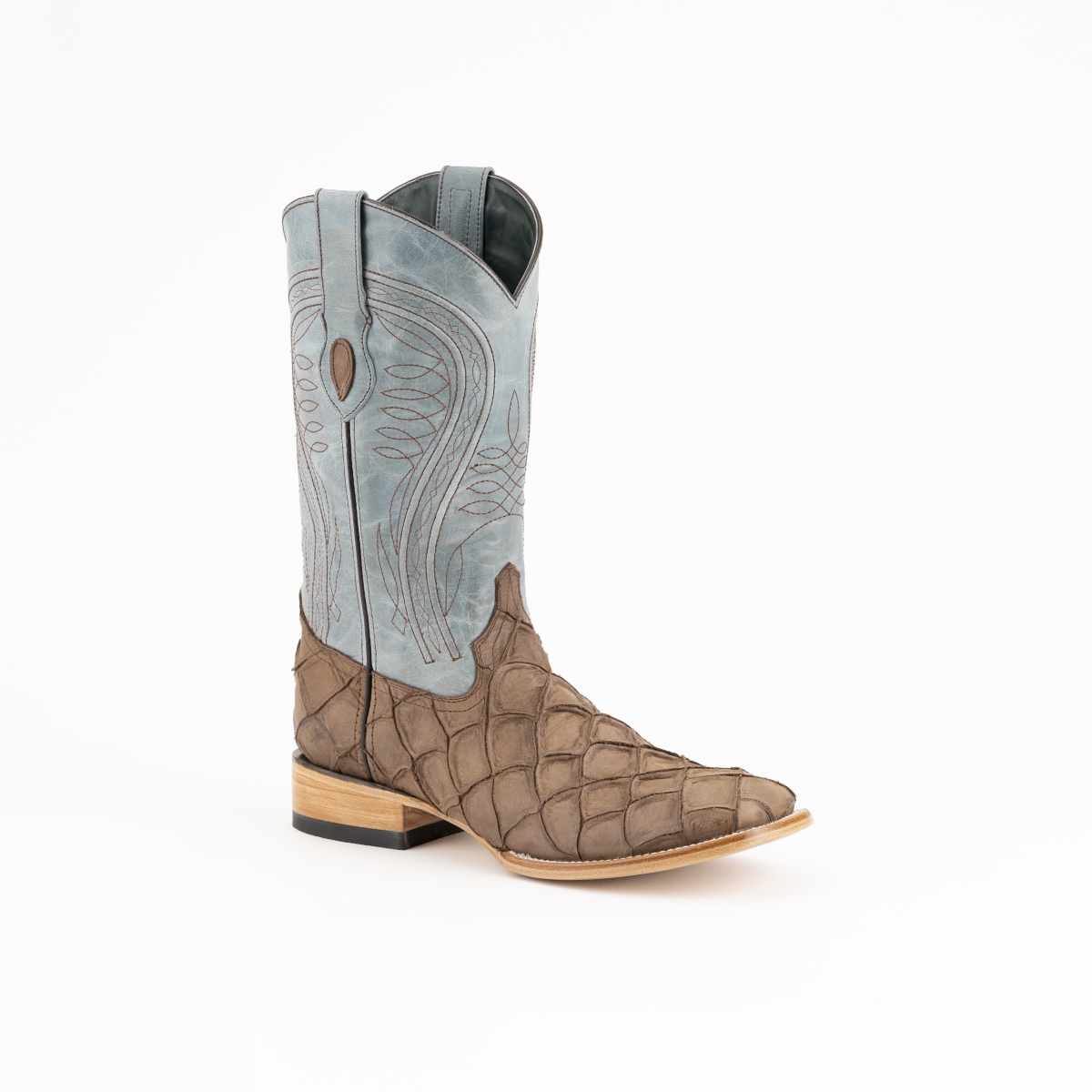 Ferrini Bronco Pirarucu Print Embroidered Square Toe Pull On Cowboy Boots